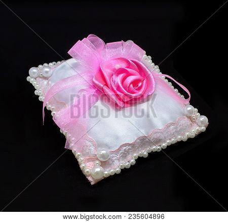 Wedding White Pillow Cute Pink Isolated On Black Background