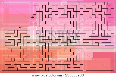 Labyrinth Game For Girls. Maze Conundrum With Entry And Exit Over Orange Pink Colored Geometrical Ba