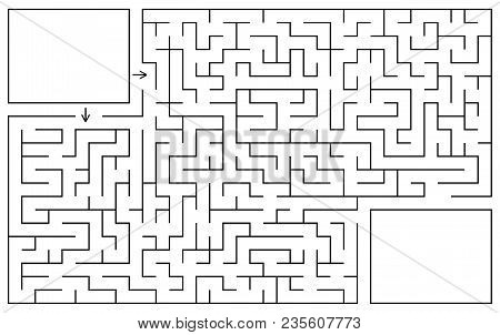 Labyrinth Game. Maze Conundrum With Entry And Exit Over White Background. Monochromatic