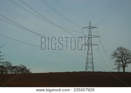 Perth, Scotland - April 10th 2017: A Pylon, Part Of The Controversial Beauly To Denny Power Line, Ri