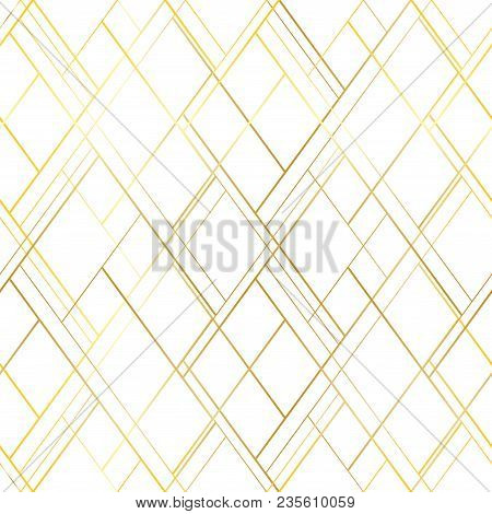 Premium Style Vetor Seamless Pattern. Golden Cross Lines On A White Background