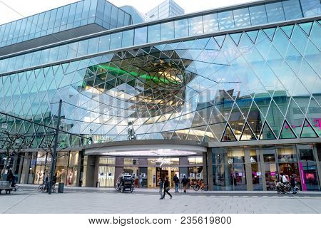 FRANKFURT AM MAIN, GERMANY - April 1, 2018: MyZeil - a shopping mall in the center of Frankfurt am Main city, Germany. It was designed by Roman architect Massimiliano Fuksas.