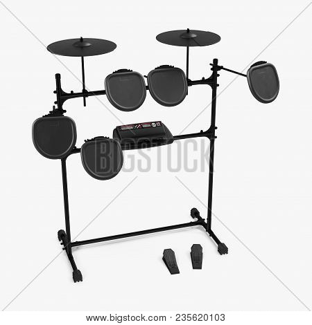 Electronic Drum Kit On White Background. 3d Illustration