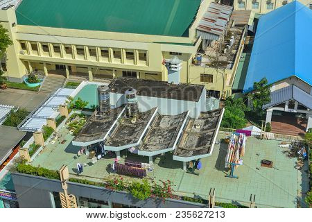 Long Xuyen, Vietnam - Sep 1, 2017. Roof Top Of An Apartment In Long Xuyen, Vietnam. Long Xuyen Is Ca