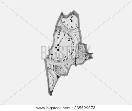 Maine ME Clock Time Passing Forward Future 3d Illustration