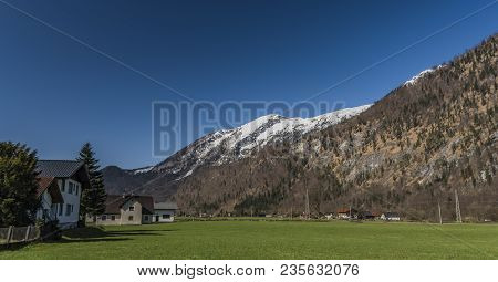 Village Near Ebensee Sea And Town In Big Austrian Alps