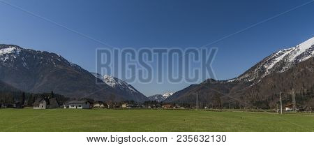 Village Near Ebensee Sea And Town In Big Austrian Alps