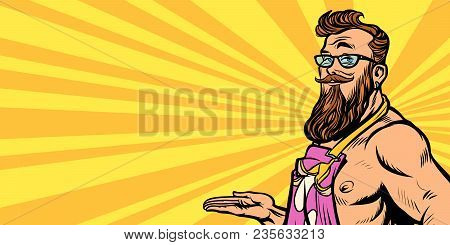 Sexy Hipster Waiter. Comic Cartoon Pop Art Retro Vector Vintage Illustration