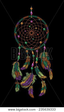 Embroidery Boho Native American Indian Dreamcatcher Feathers. Clothes Ethnic Tribal Fashion Design D