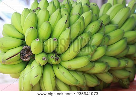 Big Bunch Of Green Bananas On The Floor