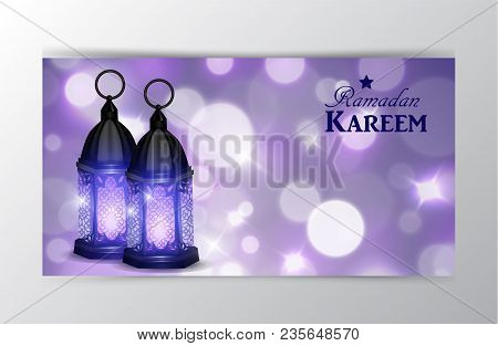 Intricate Arabic Lamp With Lights For Ramadan Kareem On Magical Bokeh Background Vector