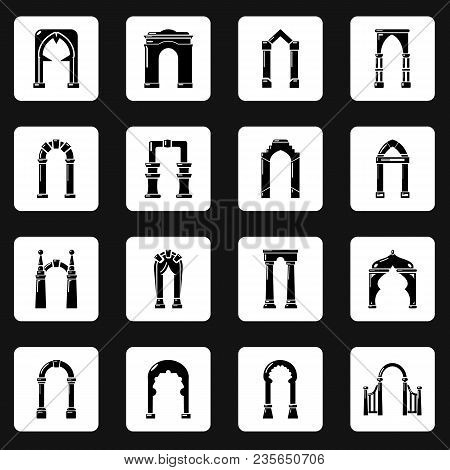 Arch Types Icons Set. Simple Illustration Of 16 Arch Types Vector Icons For Web