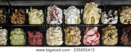 Diffeent Kind Of Ice Creams In A Refrigeration