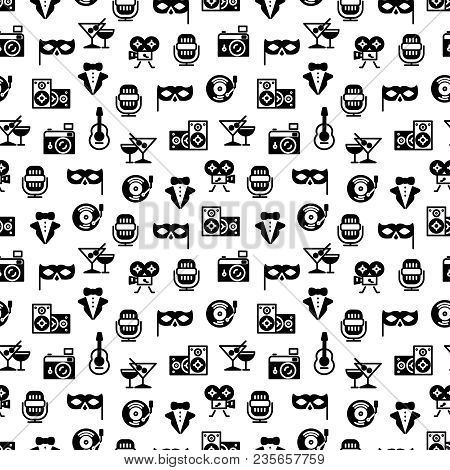 Cinema Award Party Seamless Background Pattern Design Black White. Vector Illustration