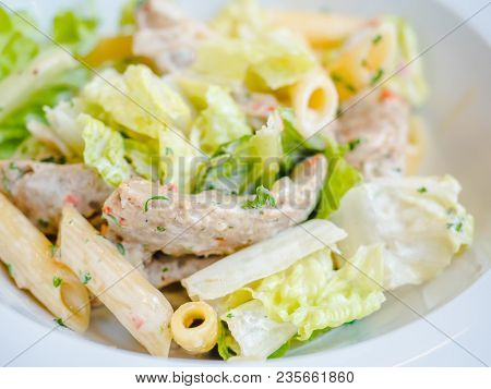 Pasta With Iceberg Salad, Caesar Sauce And Chicken
