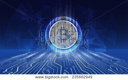 Crypto Currency Bitcoin. Net Banking And Bitcoins Mining Vector Concept. Currency Cryptography Minin