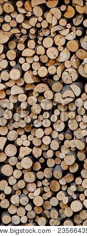 Material For Heating The House. Preparation Of Firewood For The Winter. Background Of Firewood. A Pi