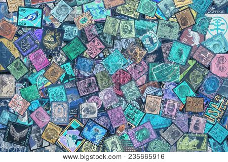 Old Postage Stamps From Different Countries, About 1870s - 1960s, Negative, Background