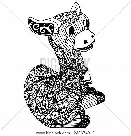 Zentangle Style Burro Monochrome Sketch, Coloring Page Antistress Stock Vector Illustration For Prin