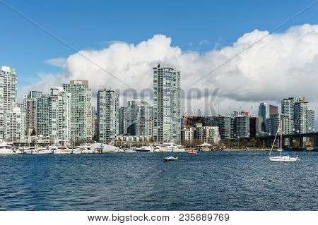 Vancouver, Canada - February 25, 2018: False Creek In Vancouver Canada At Sunny Winter Day