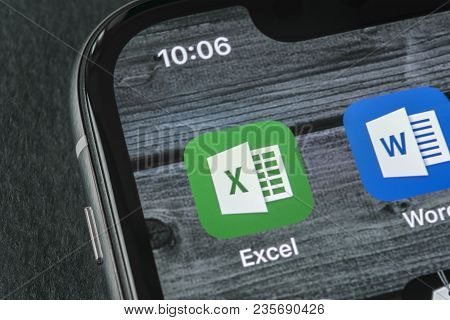 Sankt-petersburg, Russia, April 11, 2018: Microsoft Exel Application Icon On Apple Iphone X Screen C