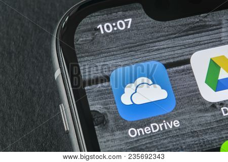 Sankt-petersburg, Russia, April 11, 2018: Microsoft Onedrive Application Icon On Apple Iphone X Scre