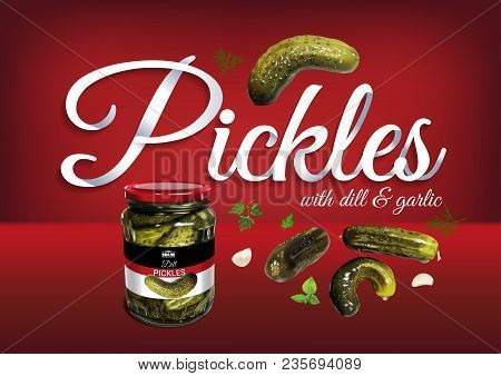 Vector Realistic Illustration Of Pickled Cucumbers. Colorful Objects On A Transparent Background.