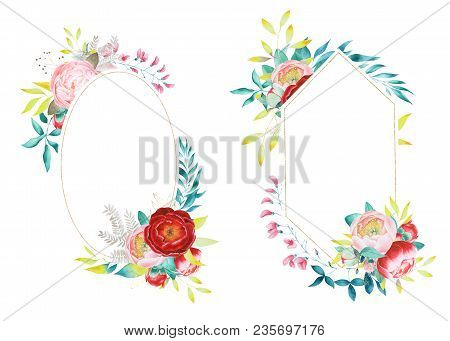 Aquarelle Wild Flower For Background, Texture, Wrapper Pattern, Frame Or Border. Wildflower Peony Fl