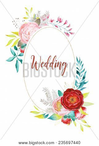 Aquarelle Wild Flower For Background, Texture, Wrapper Pattern, Frame Or Border. Wildflower Peony Fl