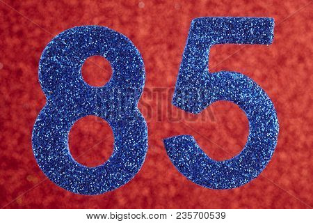Number Eighty-five Blue Color Over A Red Background. Anniversary. Horizontal