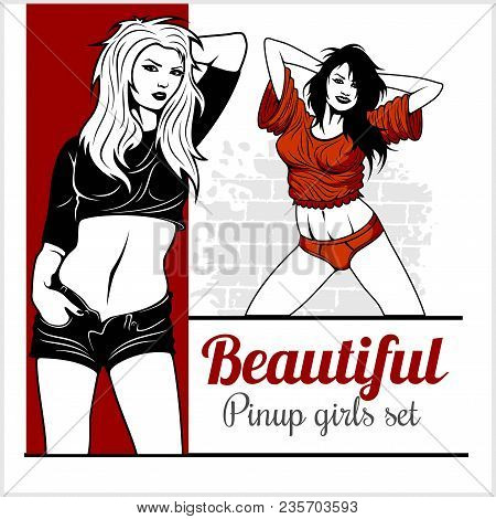 Sexy Pin Up Woman. Vector Illustration Jn White