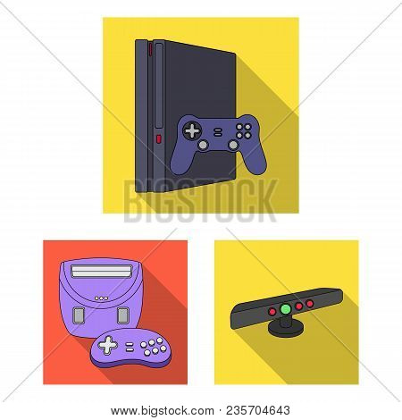 Game Console And Virtual Reality Flat Icons In Set Collection For Design.game Gadgets Vector Symbol 