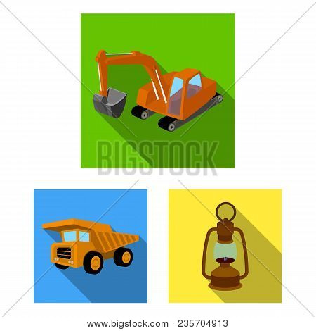 Mining Industry Flat Icons In Set Collection For Design. Equipment And Tools Vector Symbol Stock  Il