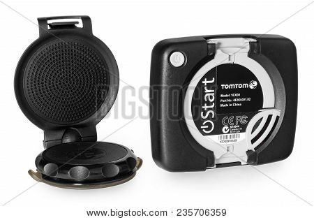 Tomtom Gps Car Navigation With Handle. Black Electronic Map Device.