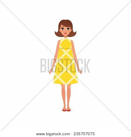 Beautiful Young Woma Nwith Dark Hair In Yellow Dress Vector Illustrations Isolated On A White Backgr