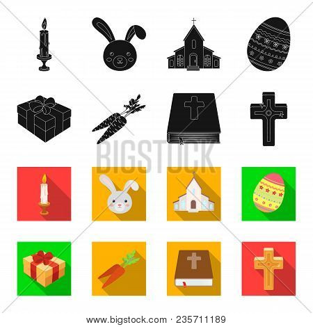 Cross, Bible, Gift And Carrots.easter Set Collection Icons In Black, Flet Style Vector Symbol Stock 