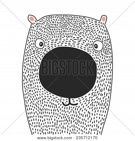Cute Black Bear On White Font Minimal Illustration