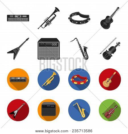 Electric Guitar, Loudspeaker, Saxophone, Violin.music Instruments Set Collection Icons In Black, Fle
