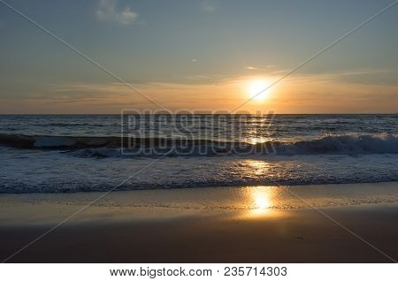 Beautiful And Colorful Sunset Sky Over The North Sea, Petten, Holland