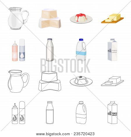 Milk, Calcium, Product, Food .milk Product And Sweet Set Collection Icons In Cartoon, Outline Style 