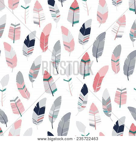 Seamless Feathers Pattern. Scandinavian Colorful Design Background. Stock Vector