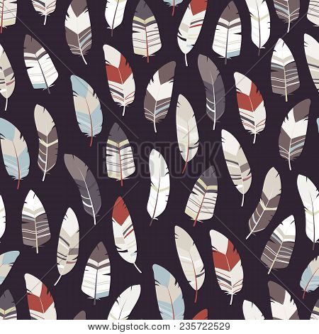 Seamless Feathers Pattern. Scandinavian Colorful Design Background. Stock Vector