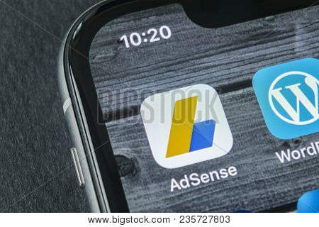 Sankt-petersburg, Russia, April 11, 2018: Google Adsense Application Icon On Apple Iphone X Screen C