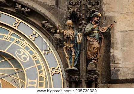 Prague, Czechia - October 18, 2017: Prague Astronomical Clock. The Prague Astronomical Clock Or Prag