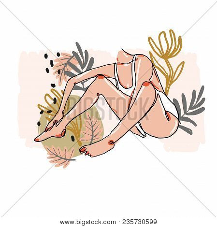Modern Minimalist Continuos Line Female Portrait. Trendy Abstract Illustration. Vector Colored Art. 