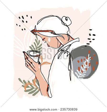 Modern Minimalist Continuos Line Female Portrait. Trendy Abstract Illustration. Vector Colored Art. 