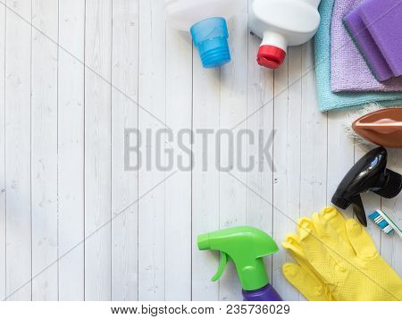 Housework, Housekeeping And Household Concept - Cleaning Stuff.