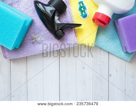 Housework, Housekeeping And Household Concept - Cleaning Stuff.