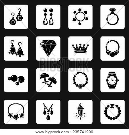 Jewelry Shop Icons Set. Simple Illustration Of 16 Jewelry Shop Vector Icons For Web