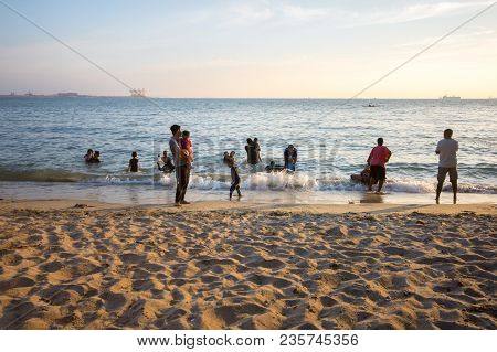 Lumut Perak, Malaysia - March 20, 2018: People Swimming At Beach Of Teluk Batik. Teluk Batik Beach I